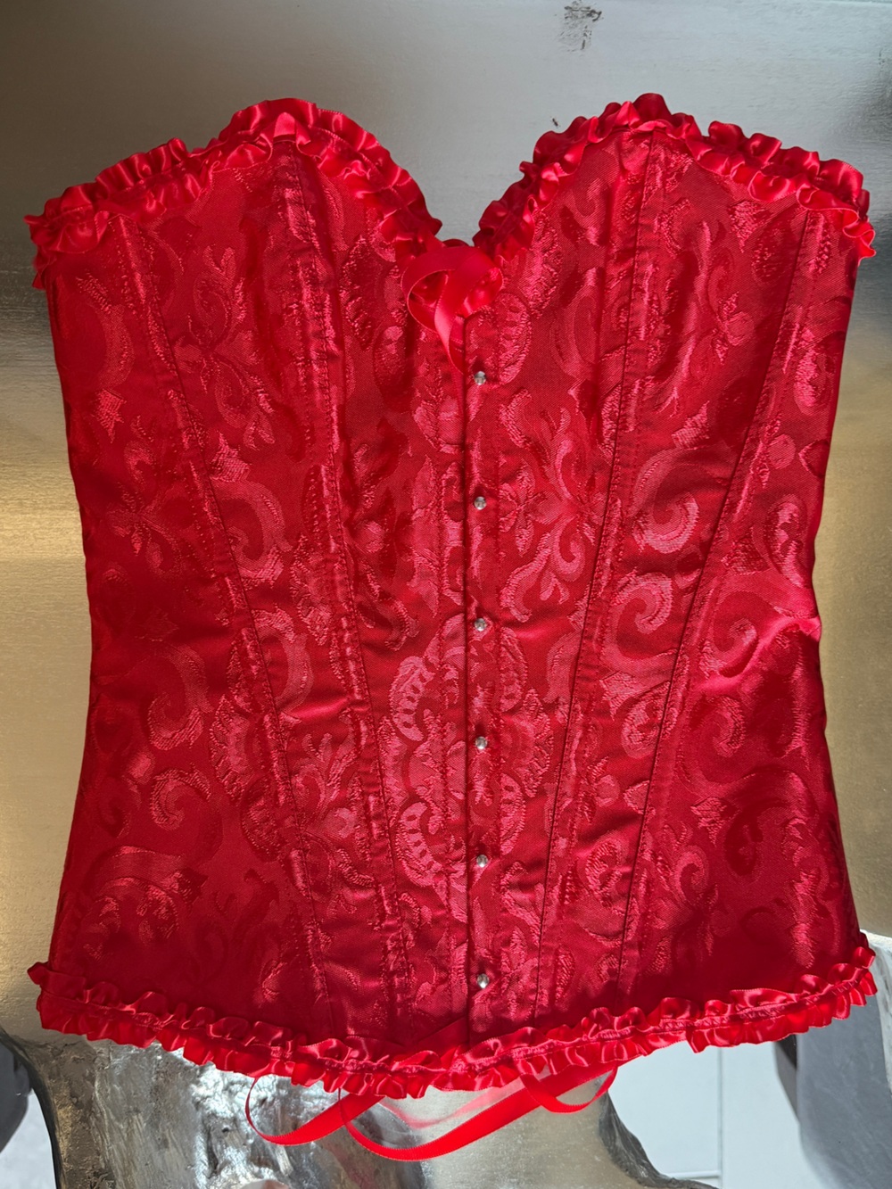 Red Floral Brocade Strapless Bandeau Bustier